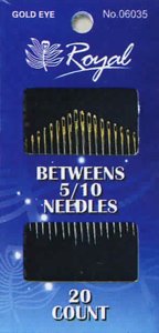 Betweens 5/10 (20шт) Набір напівдовгих голок для шиття із золотим вушком Royal (Японія) 06035