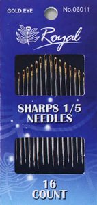 Sharps 1/5 (16шт) Набір довгих голок для шиття із золотим вушком Royal (Японія) 06011