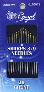Sharps 3/9 (20шт) Набір довгих голок для шиття із золотим вушком Royal (Японія) 06013